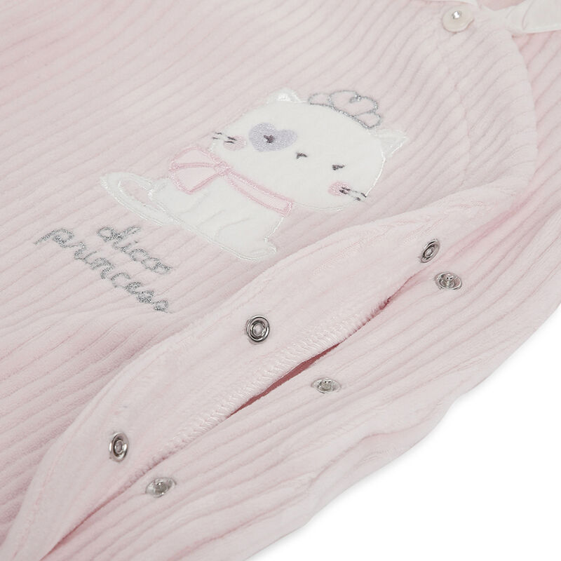 Girls Light Pink Applique Front Opening Babysuit image number 3